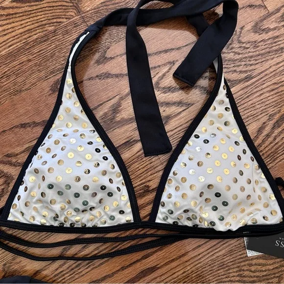 Guess NWT halter bikini white black gold - Picture 3 of 10